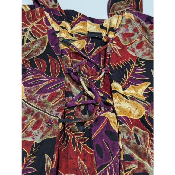 Vintage Tropical Corset Back Wide Leg Romper Sleeveless Button Down Womens Small - Picture 5 of 6